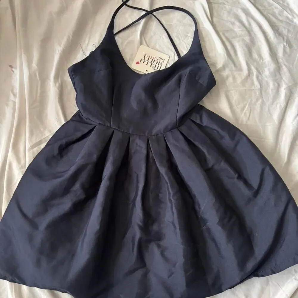 Hello Molly Navy Mini Dress Size 8 Fit & Flare Backless Adjustable Straps - Picture 3 of 4
